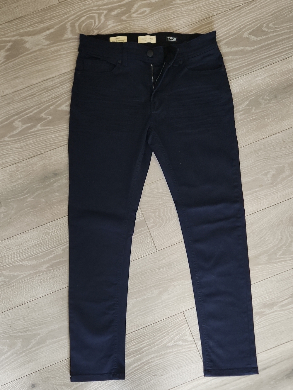 Scott James Slim Fit Dark Navy Pants Mens W32 L30 5 Pocket Stretch Chino Jeans